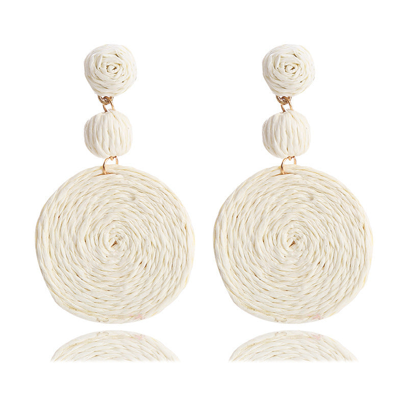 Wholesale Bohemian Raffia Round Earrings