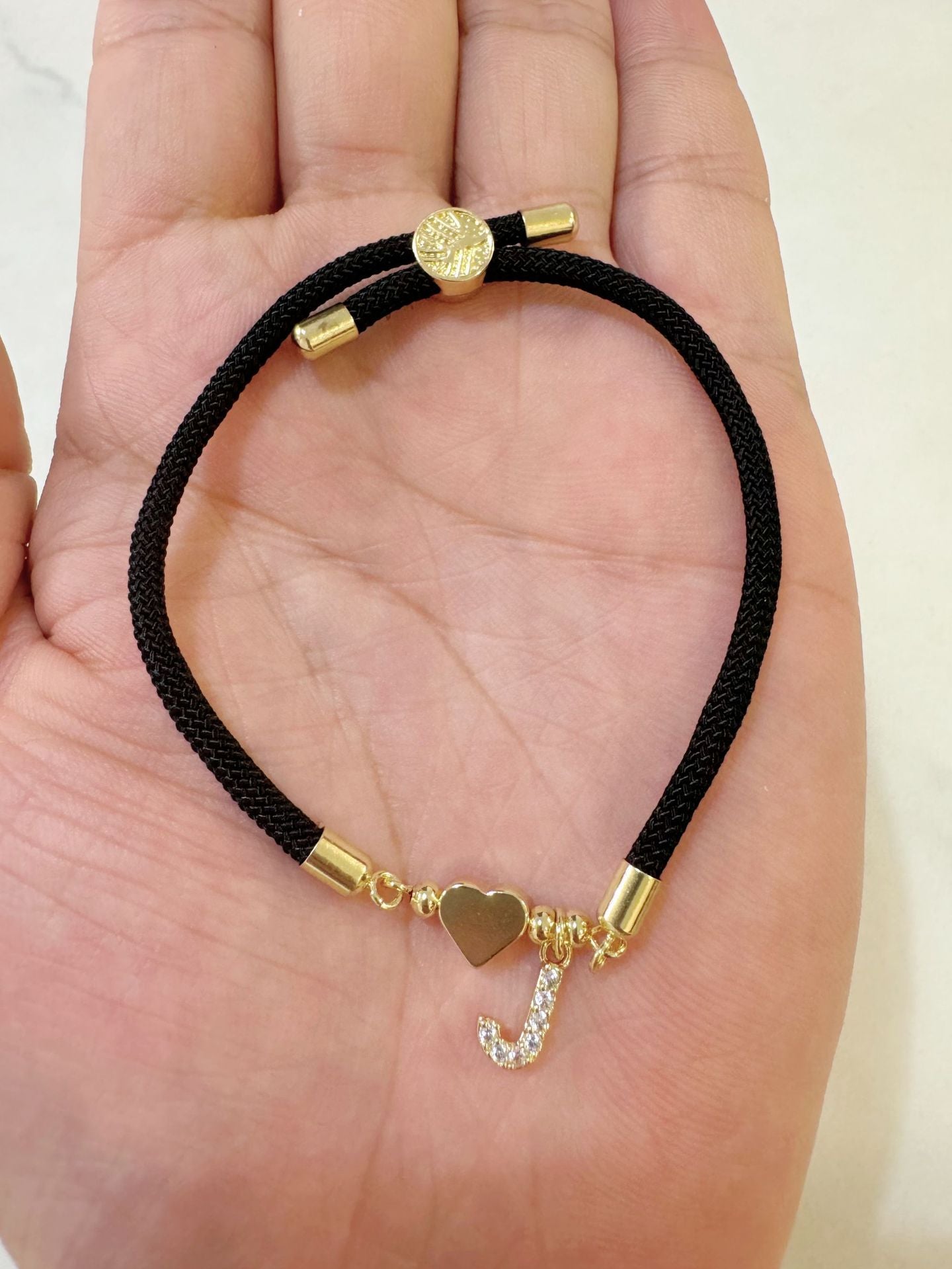 Wholesale A-Z Initial Letter Love Set Zirconia Adjustable Black Rope Bracelet