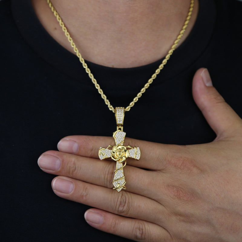 Wholesale Cross Personality Creative Rose Hip-Hop Necklace
