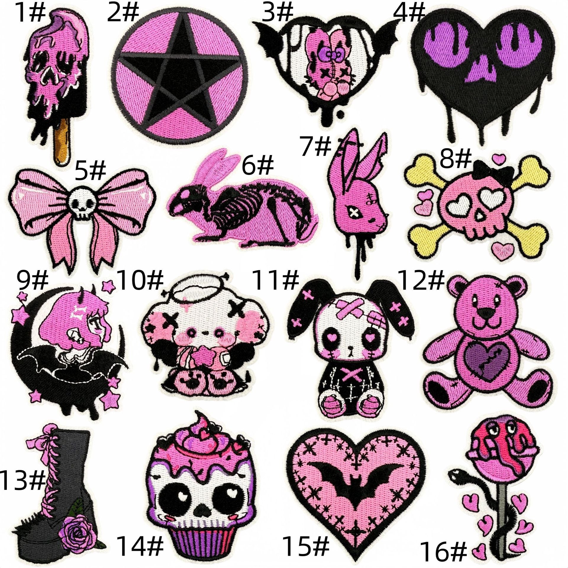 Wholesale Gothic Embroidered Iron On Patch Dark Pink Decorative Badge For Clothing DIY Accessory Trendy Gift