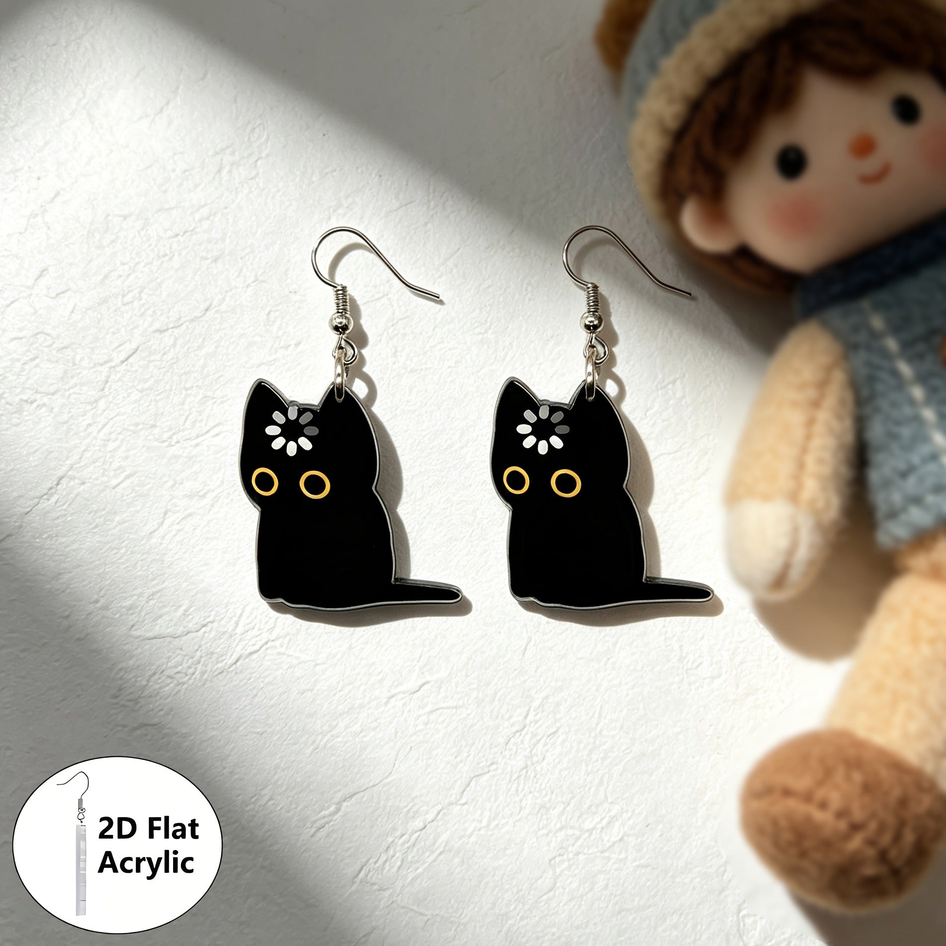 Wholesale Trendy Acrylic 2D Double Sided Cartoon Black Cat Earrings Cute Kitten Jewelry Accessory Boutique Resale Gift