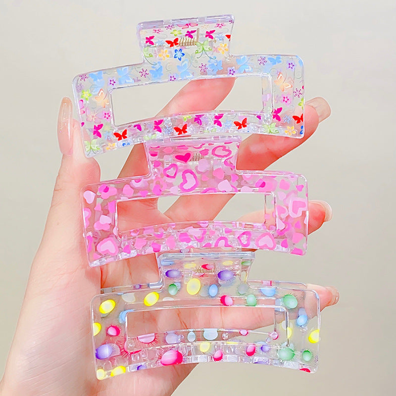 Wholesale Plastic Floral Transparent Grip Hair Clips