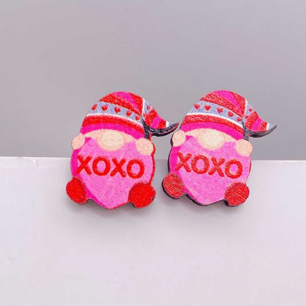 Wholesale Valentine's Day Pink Envelope Dwarf Rose Wooden Earrings