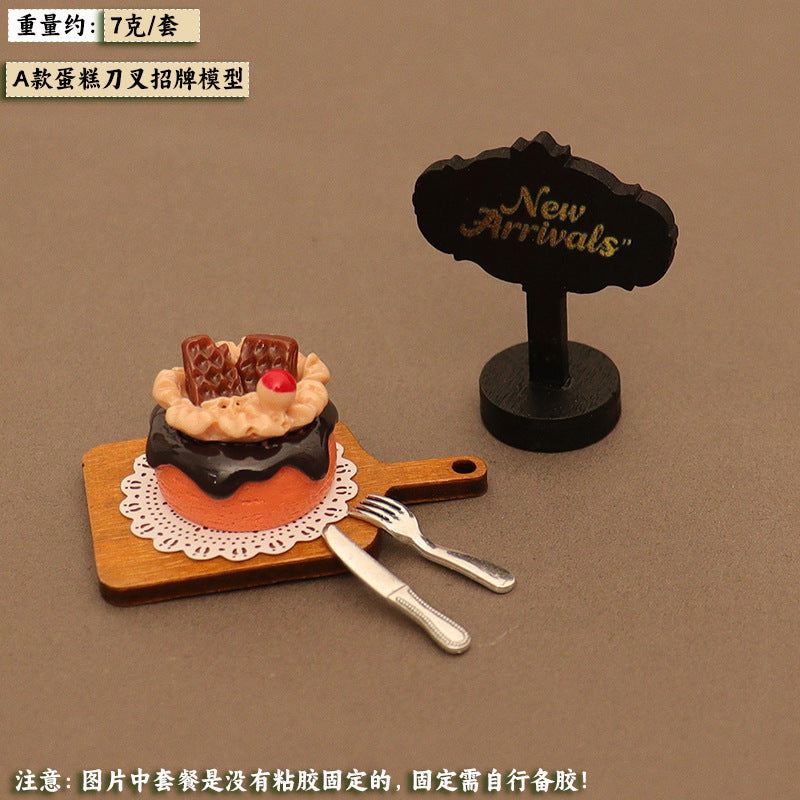 Wholesale Miniature food toy cake tray knife and fork model Doll Accessories