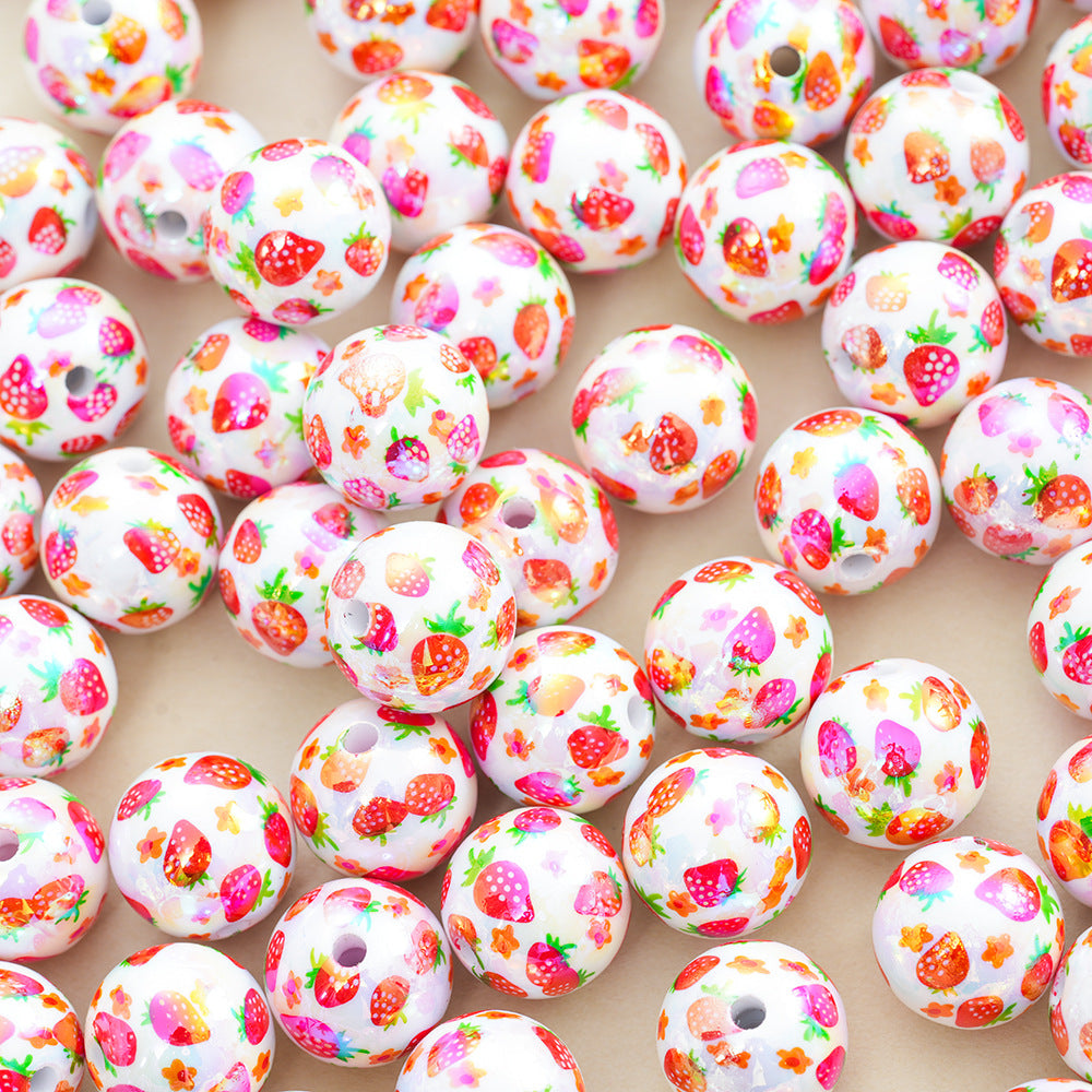 Wholesale 10pcs Acrylic Solid Color Strawberry Plated Color Printing  Beads