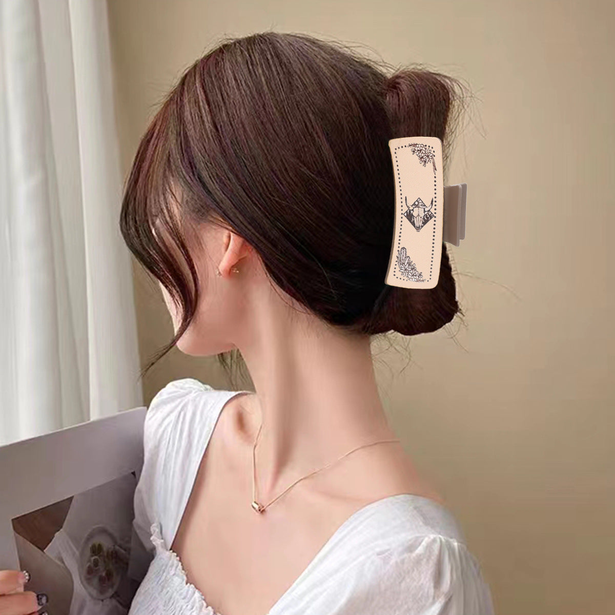 Wholesale Western Denim Wind Cow Head Printing Leather Shark Clip Hair