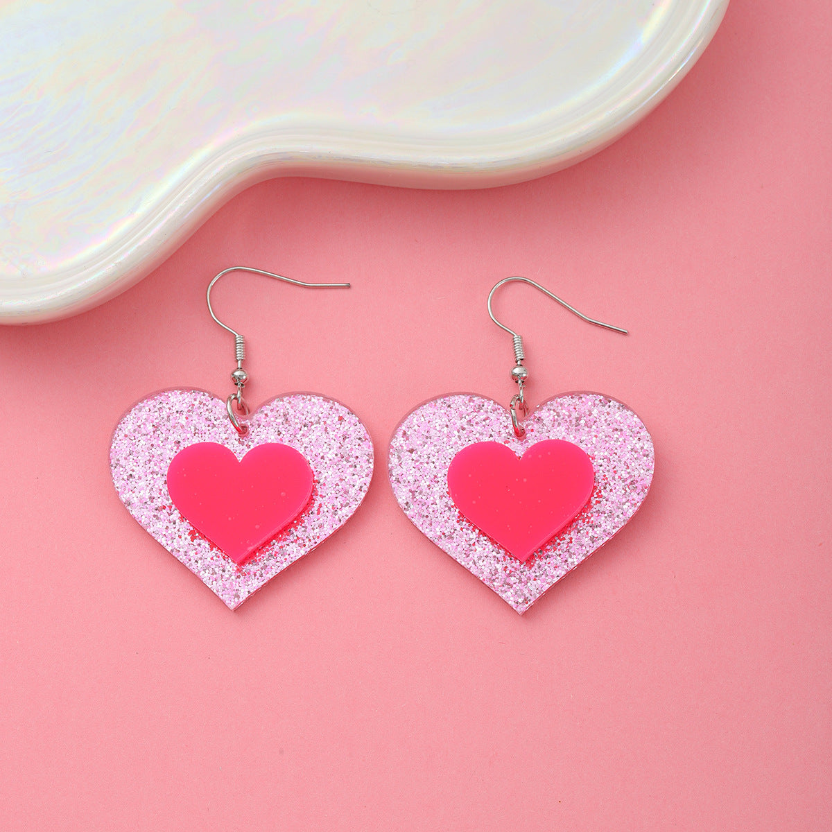 Wholesale  Valentine' s Day Pink Sequined LOVE acrylic Earrings
