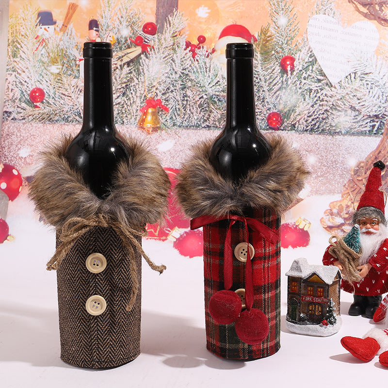 Wholesale Christmas Wine Decoration Set, Wine Bottle Decoration, Striped Plaid Table Ornament