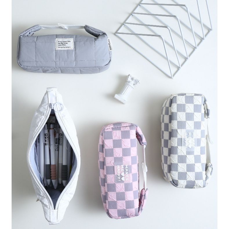 Wholesale Checkerboard Large Capacity Canvas Pencil Bag