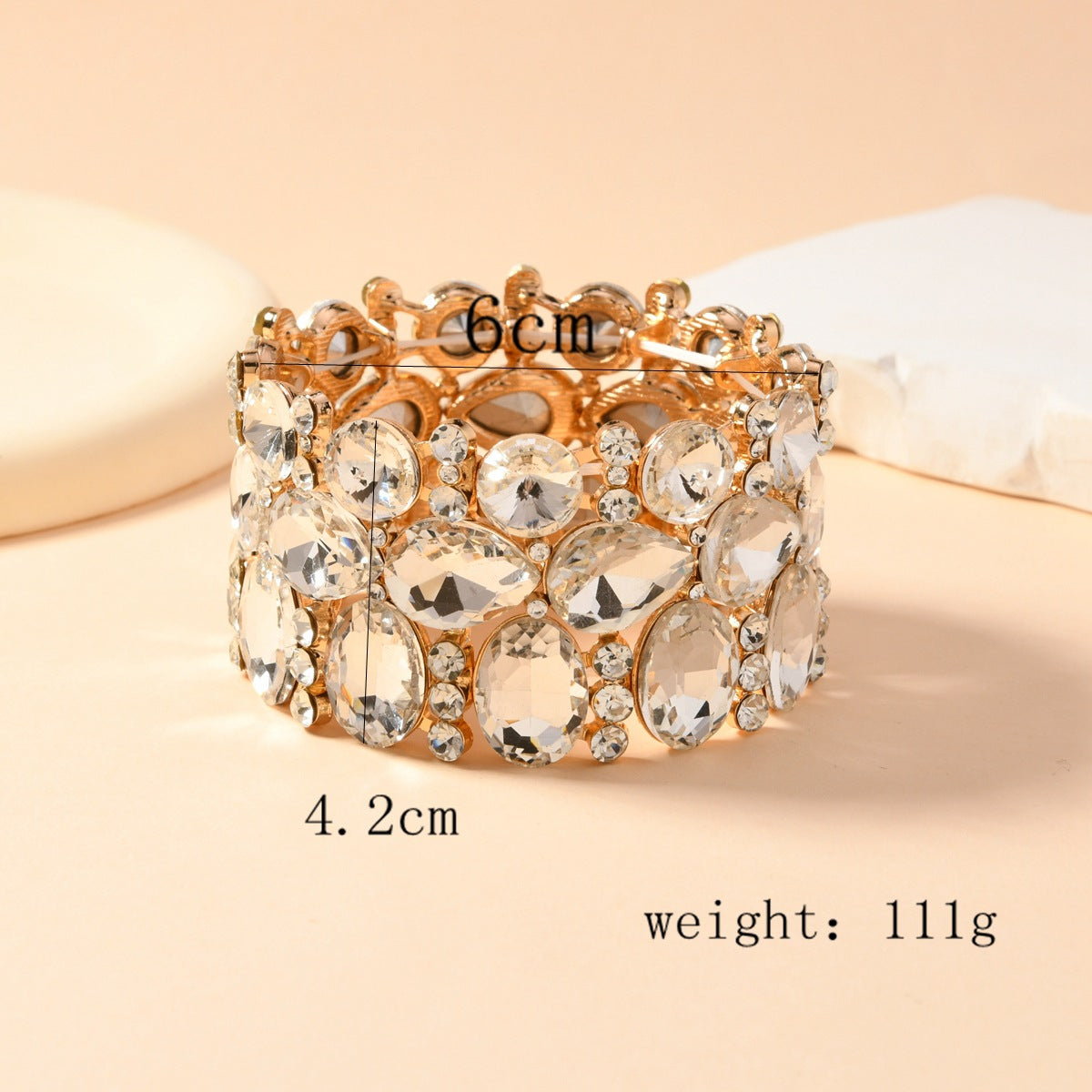 Wholesale European Fashion Gold AB Crystal Elastic Wide Bangle Bracelet Women S Party Jewelry Accessory