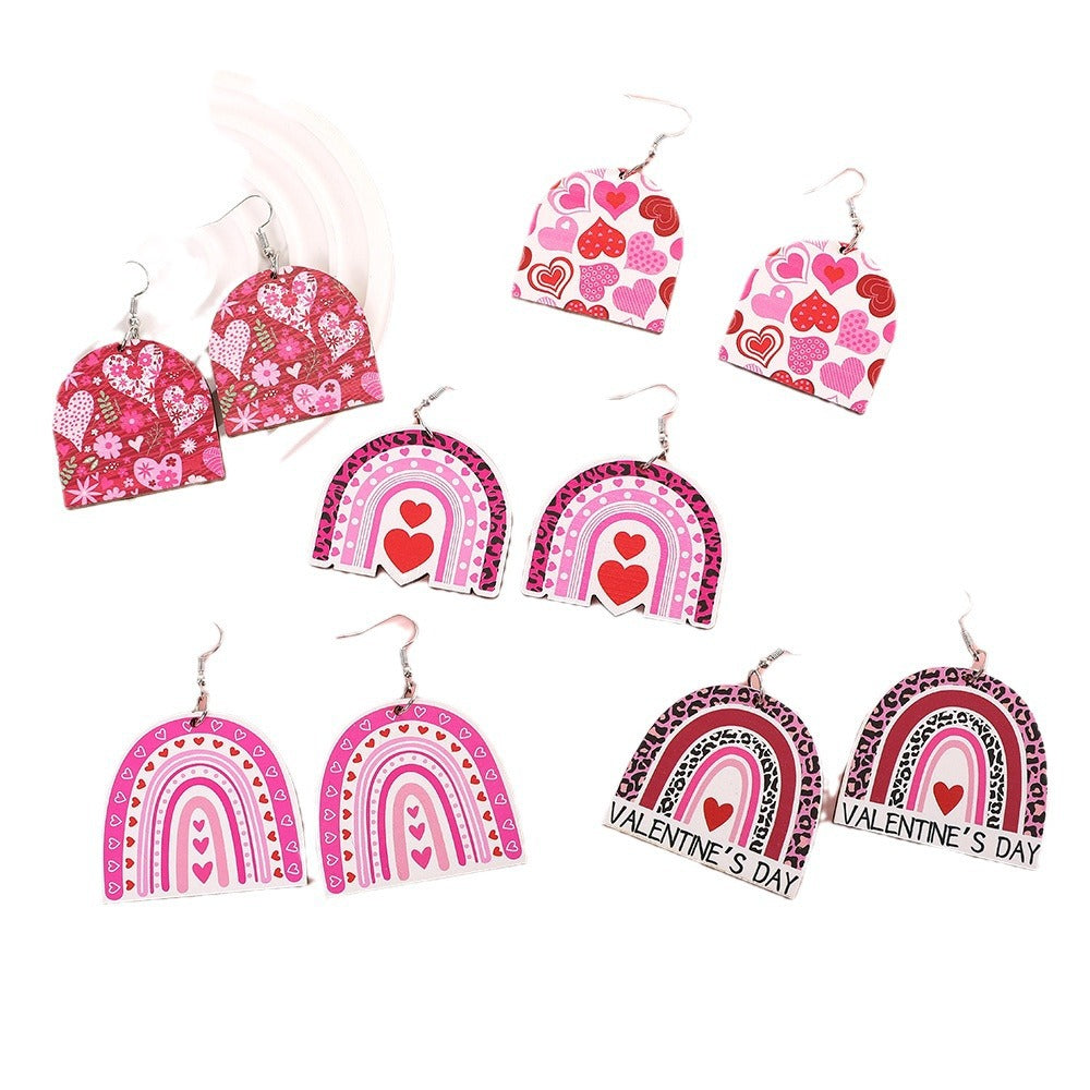 Wholesale Valentine's Day Earrings Wooden Jewelry Creative Fashion Printing Letter Earrings Personalized All-match Sweet Earrings Women