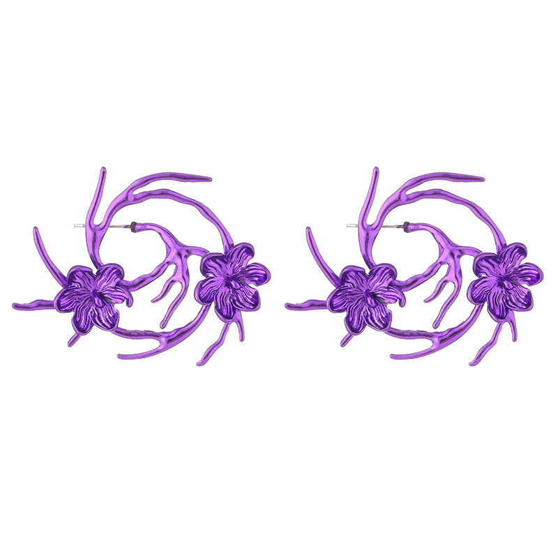 Wholesale Colorful Metal Flower Cyber Earrings