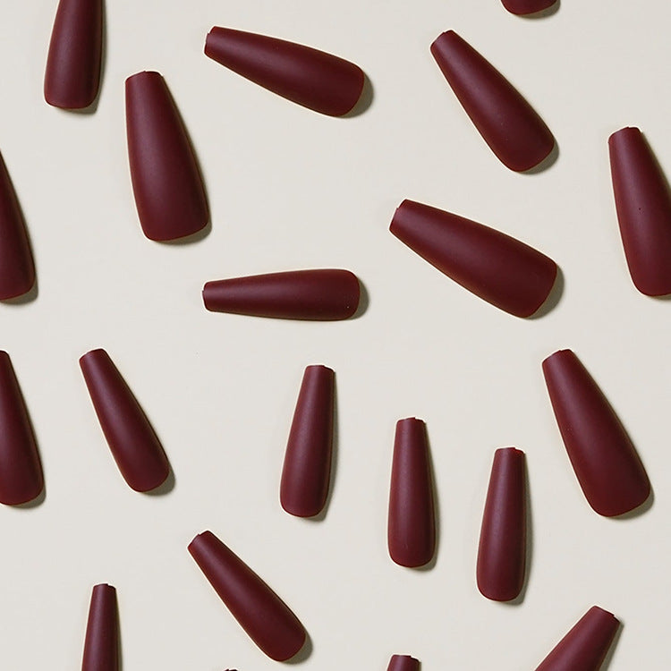 Wholesale Long Solid Color Frosted Dark Red Nail Stickers
