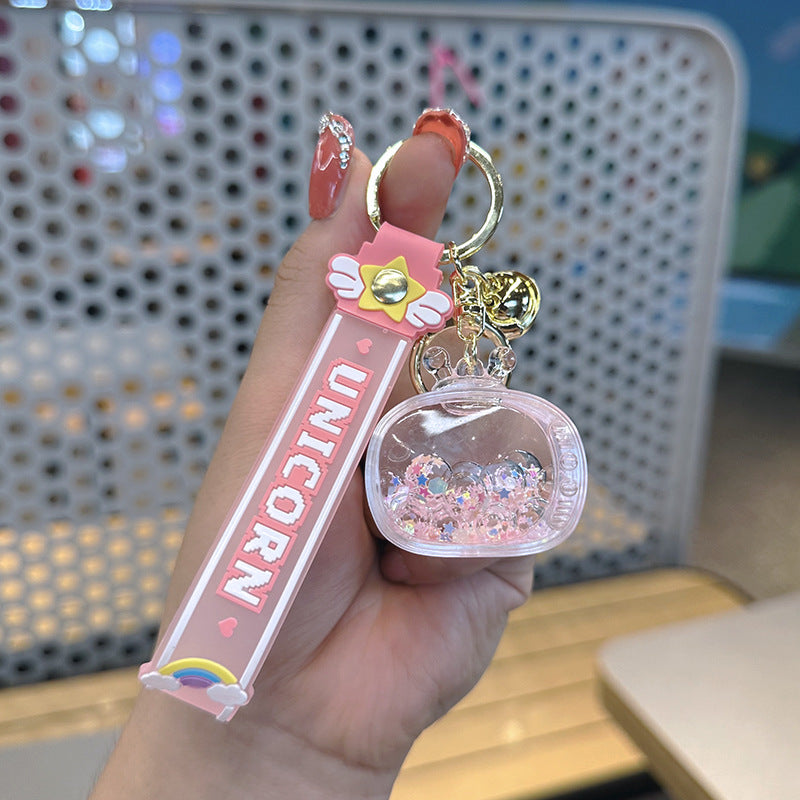 Wholesale Transparent Acrylic Luminous TV Sets with Quicksand Bottle Keychain