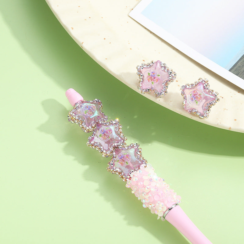 Wholesale 10pcs Acrylic Luminous Pentagram Flower Full Diamond Loose Beads DIY