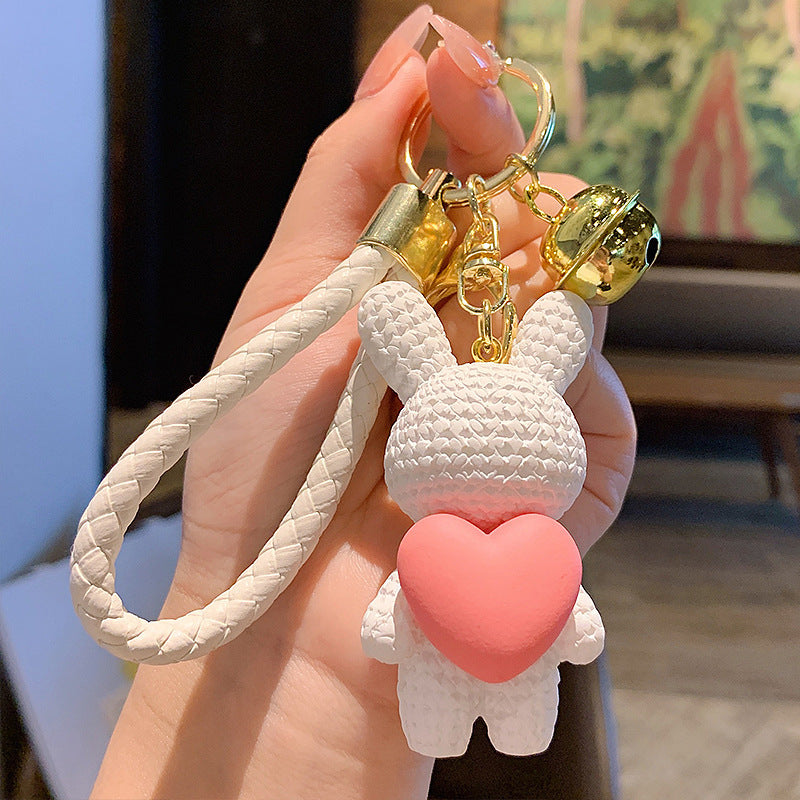 Wholesale Resin Peach Heart Woven Love Rabbit Keychain