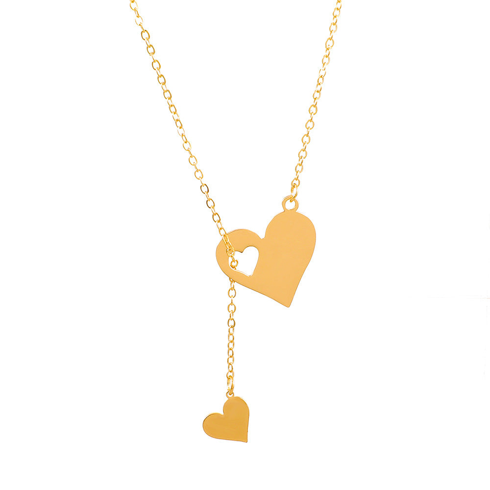 Wholesale Simple Love Pendant Necklace Women's Fashionable Personalized Creative Hollow Heart Collarbone Chain Y-Shaped