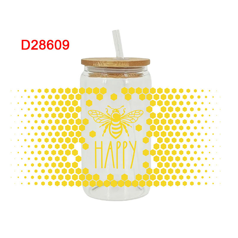 Wholesale Yellow Cartoon Busy Bee 16oz Cup UV DTF Wraps