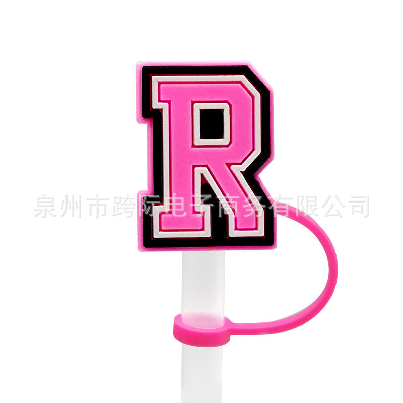 Wholesale 10MM Pink English Letter DIY Decoration Accessories Straw Sleeve Silicone Dust Plug