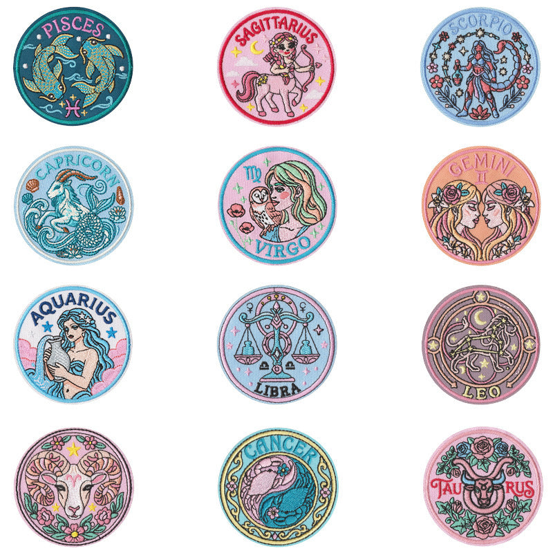 Wholesale Retro Zodiac Embroidered Iron On Patches Set Of 12 Trendy Contion Badges For ets Bags DIY Craft Fashion Accessory