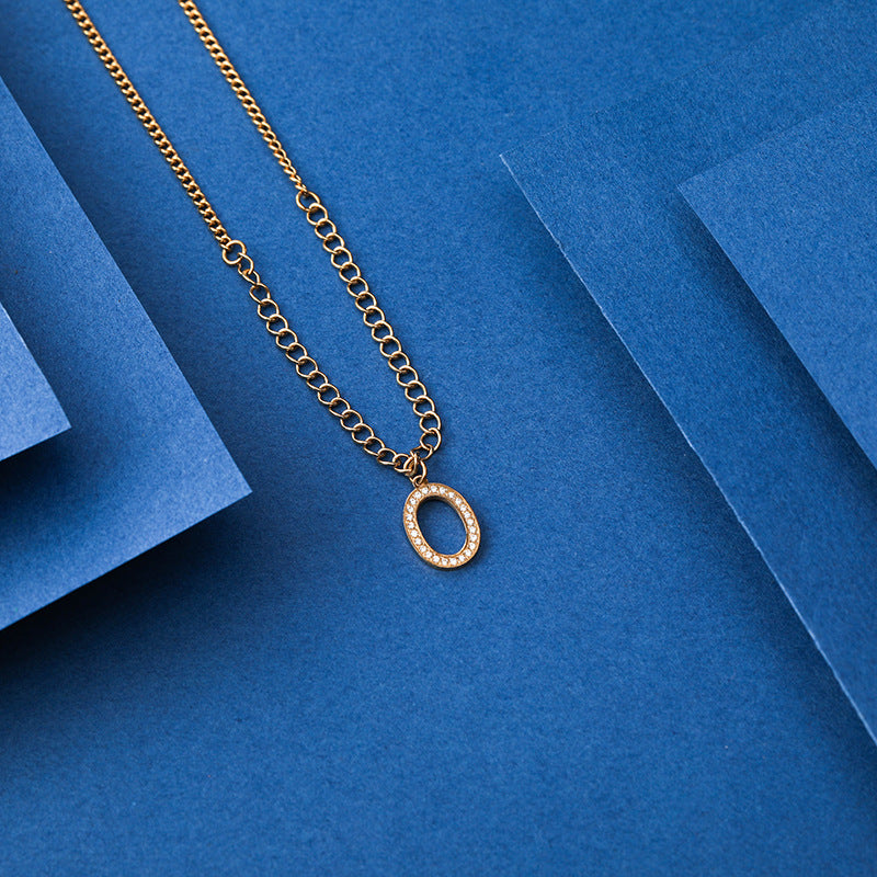 Wholesale Stainless Steel Gold Letter Titanium Steel 18k Gold Diamond Zircon O-shaped Necklace Sweater Chain