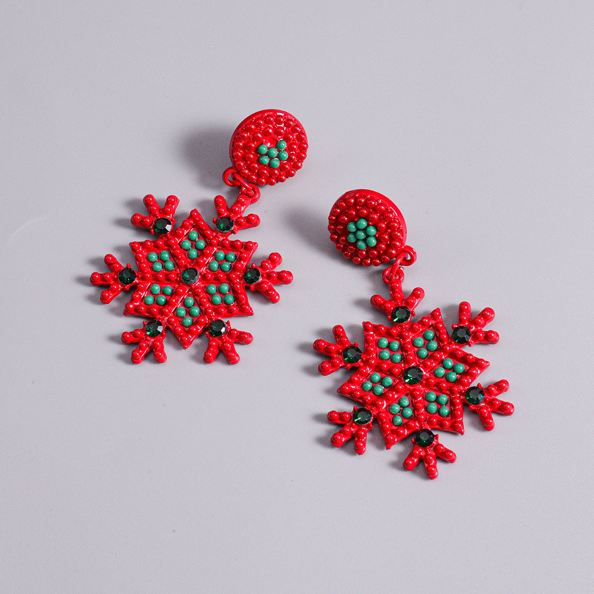 Wholesale Christmas Snowflake Alloy Rice Beads Spray Paint Earrings