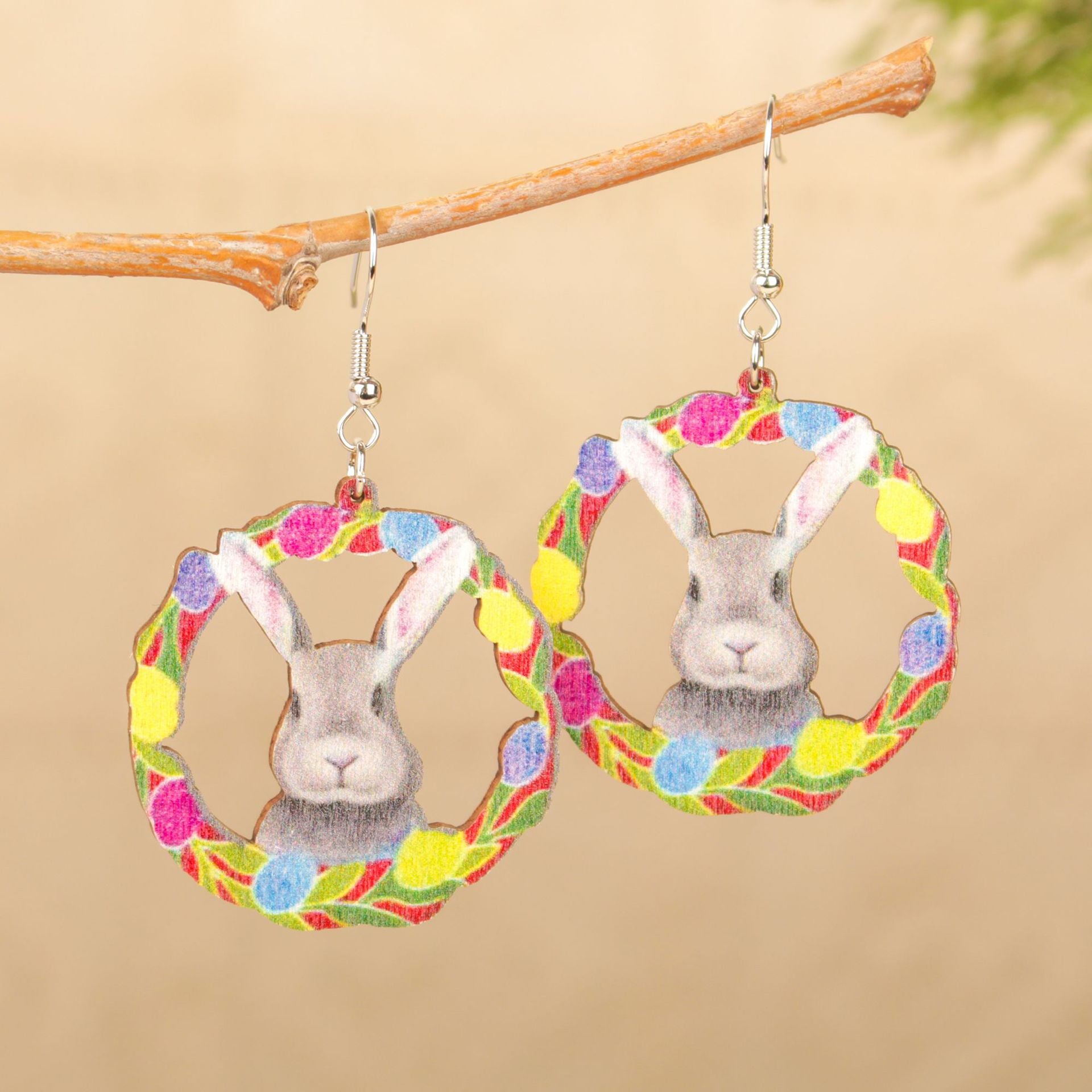 Wholesale Easter Rabbit Easter Egg Basket Splicing Wooden Earrings