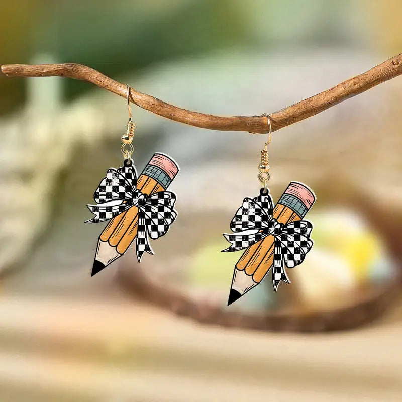 Wholesale Back-to-school season bow pencil acrylic earrings