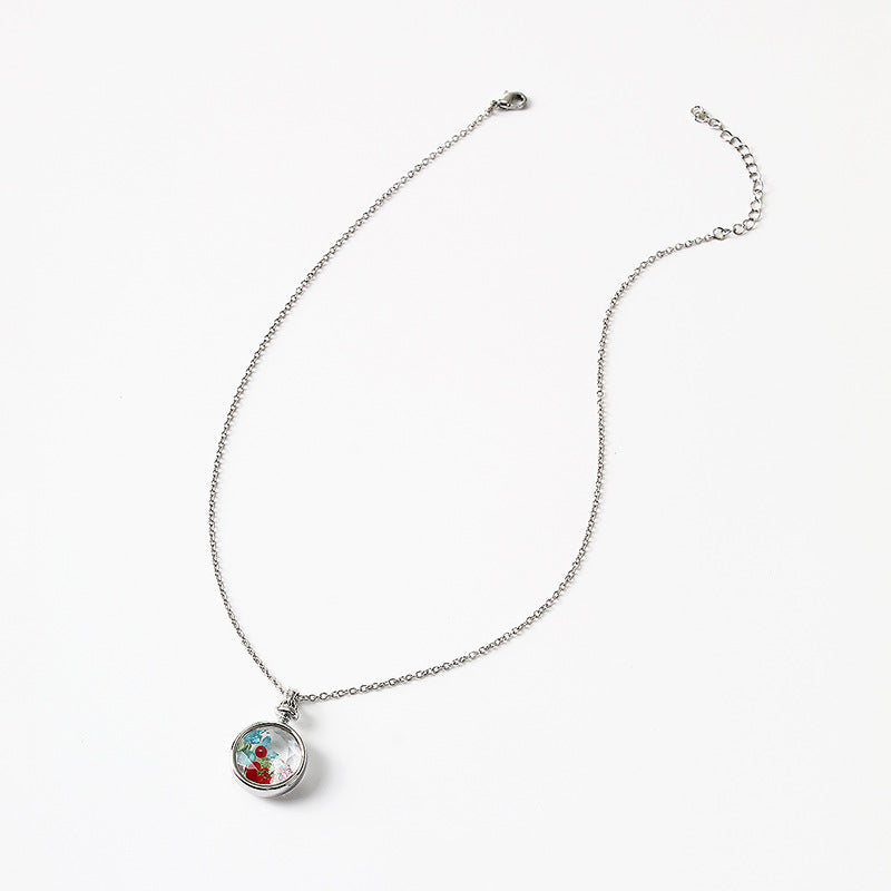 Wholesale Small Fresh Retro Colorful Crystal Rhinestone Glass Cover Pendant Clavicle Chain