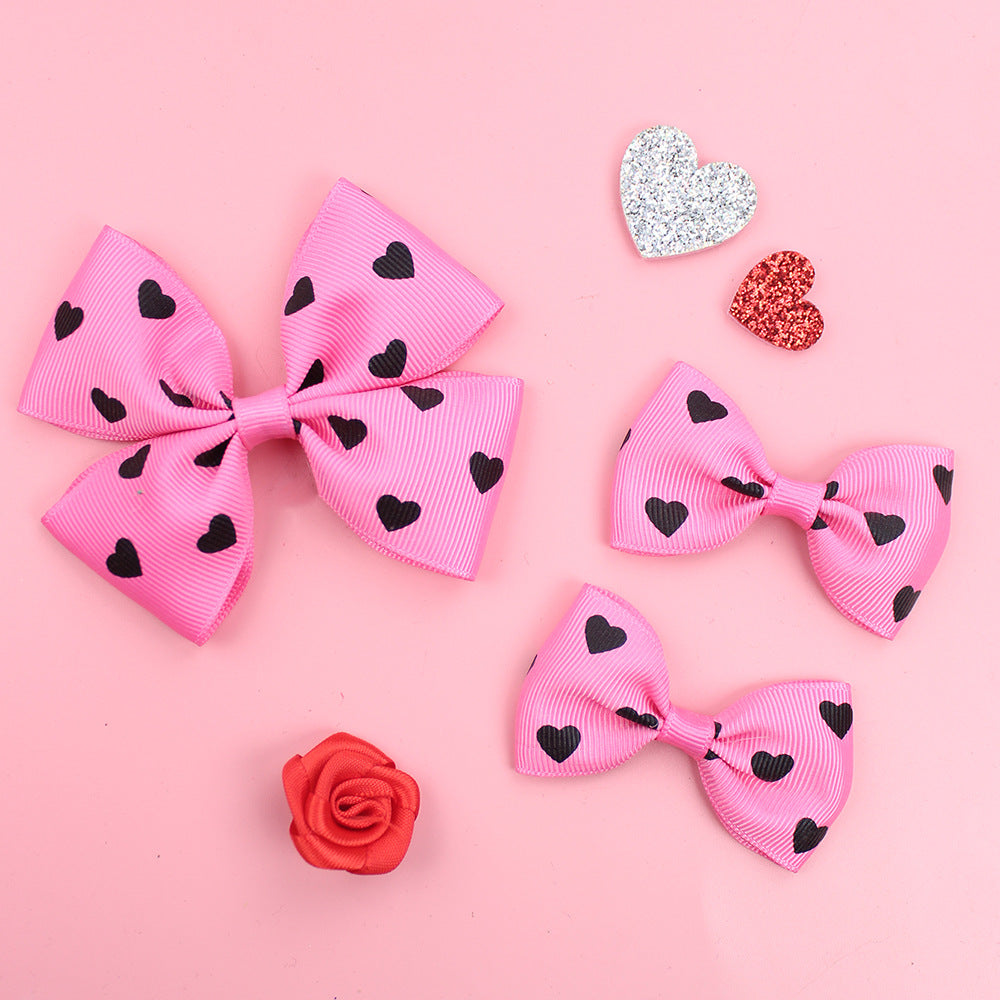 Wholesale 5pcs Valentine's Day Love Heart Children's Girl Side Clip One Large and Two Small Hairpins