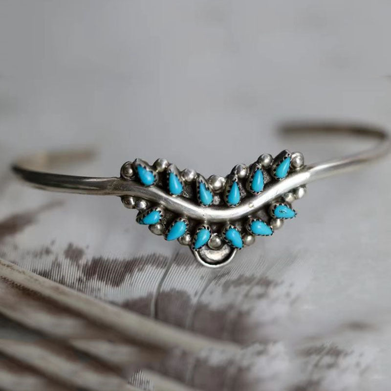 Wholesale Bohemian Vintage Natural Turquoise Open Bracelet