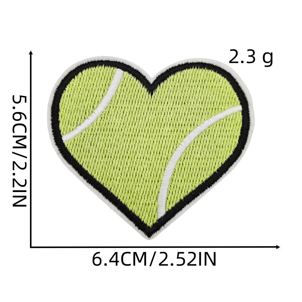 Wholesale Heart Shaped Sports Embroidered Patch Cartoon Soccer Basketball Bowling Design Polyester Thread Hat Decorative Accessory Fashion Craft Supply