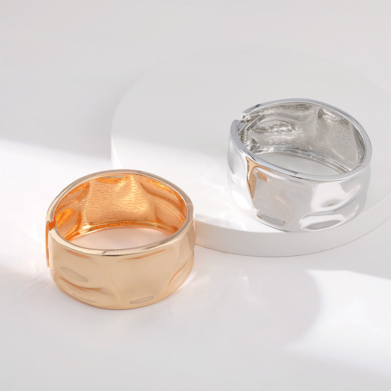 Wholesale Irregular Concave and Convex Gold and Silver Tinfoil Wide Design Exaggerated Bracelets