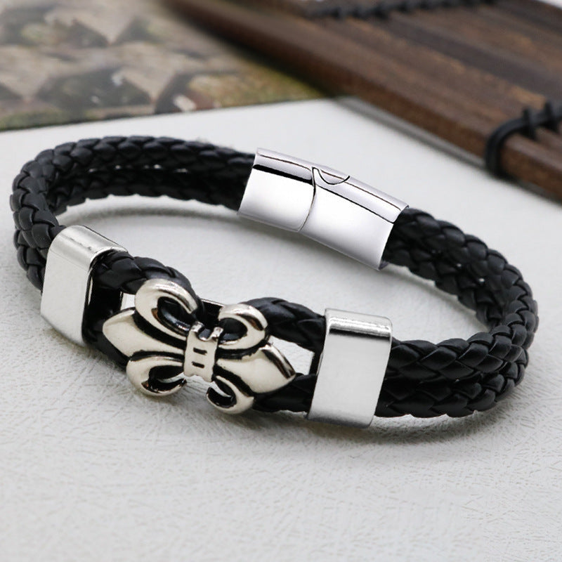 Wholesale Men's Leather Magnetic Buckle Woven Bracelets