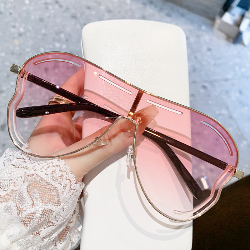 Wholesale big frame sunglasses party sunglasses one-body lenses hollow sunglasses