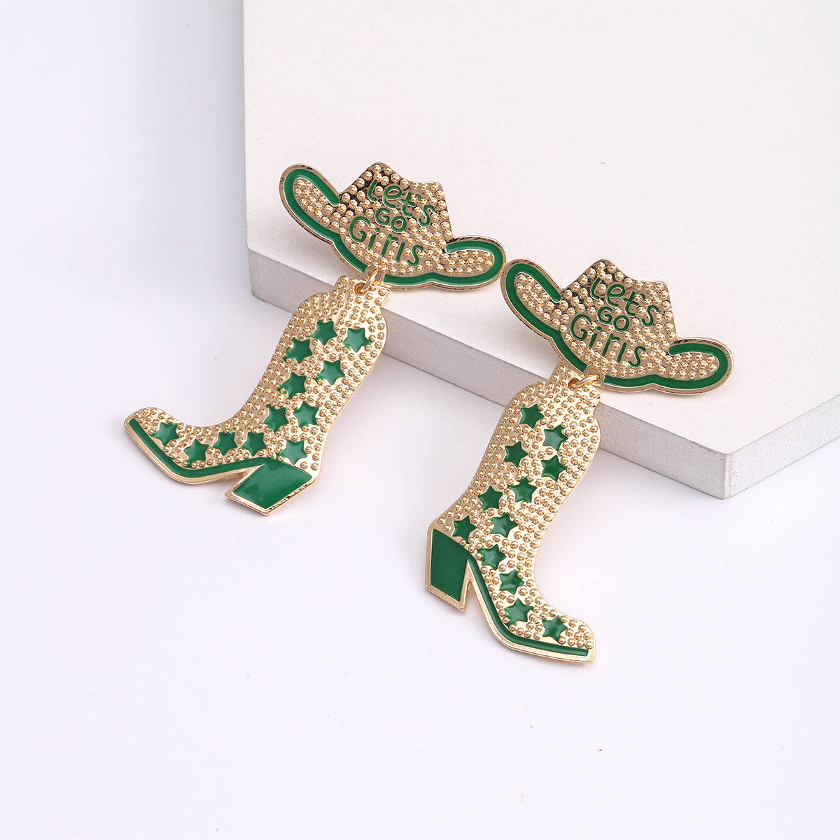 Wholesale Western Style Cowboy Hats Cowboy Boots Alloy Rice Beads Earrings