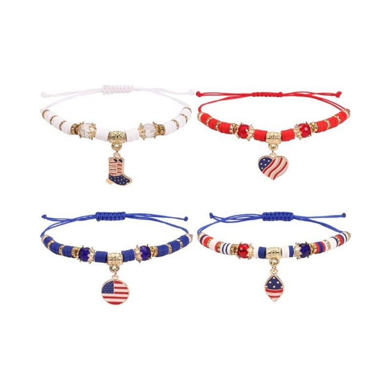 Wholesale Independence Day Shield Flag Soft Ceramic Letter Bracelet