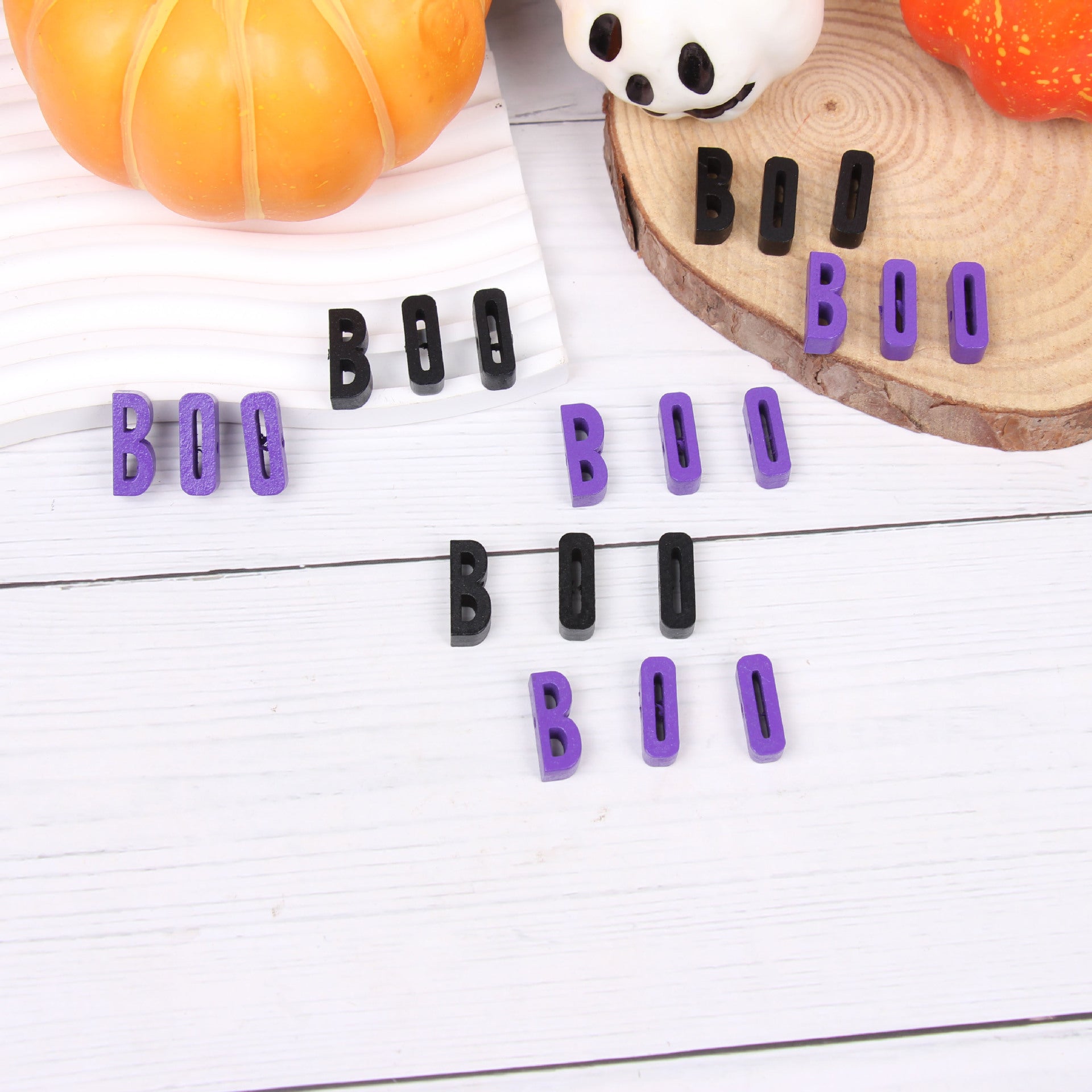 Wholesale 20pcs Halloween Ghost Face Colorful Wooden Hemp Rope Tassel Accessories Beads