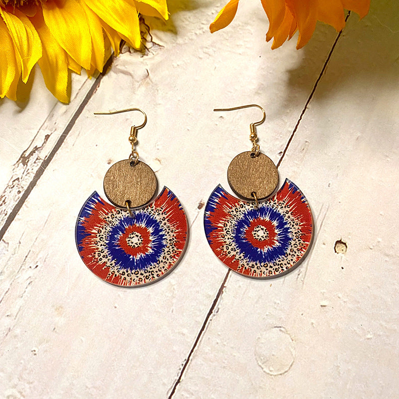 Wholesale American Independence Day Wooden Acrylic Stitching Earrings