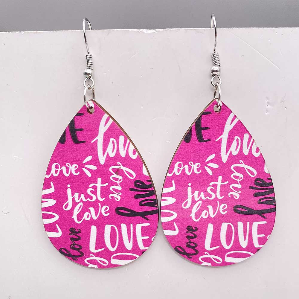 Wholesale Valentine's Day Wooden Earrings Pink Dwarf Leopard Pattern Heart Earrings