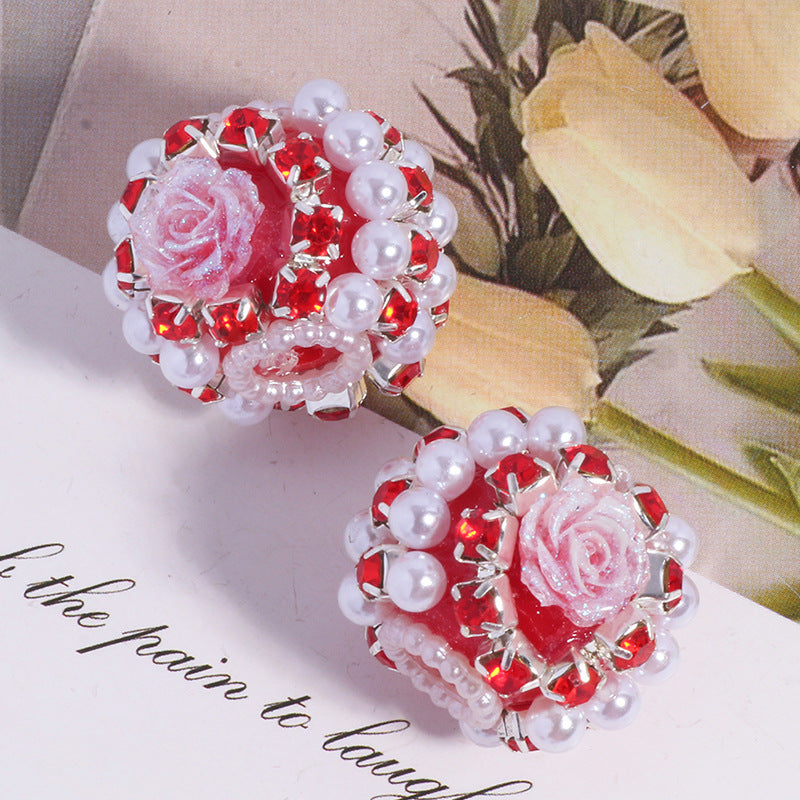Wholesale 5pcs/pack Rose flower heavy industry exotic wind drill ball loose beads DIY
