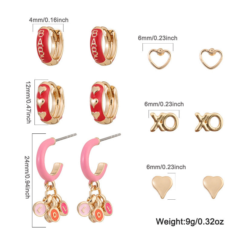 Wholesale Valentine' s Day English dripping oil heart Earrings Set