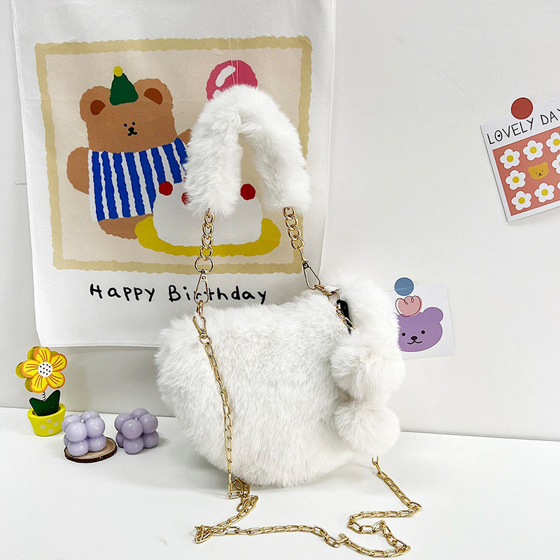 Wholesale Plush Heart Chain Shoulder Messenger Bag