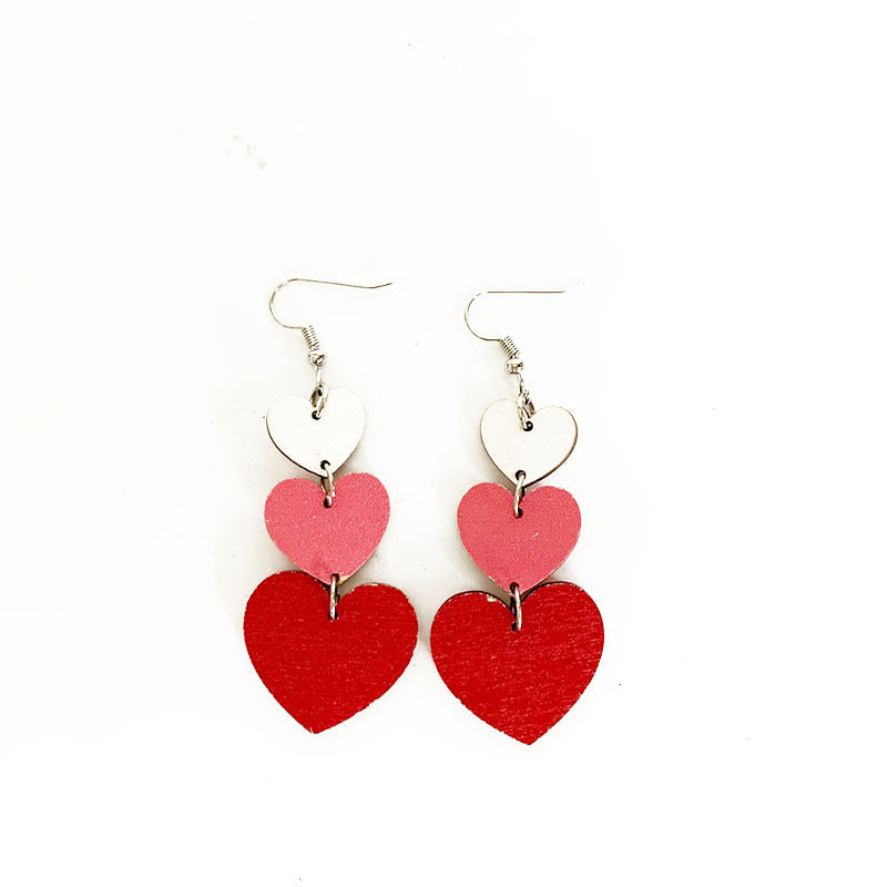 Wholesale Valentine's Day Love Double Sided Three Layer Wood Minimalist Earrings