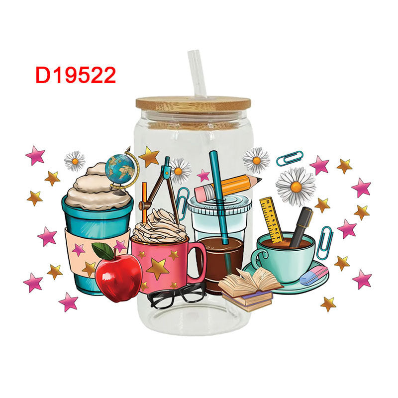 Wholesale Cute Cartoon Teacher Theme Drink 16oz Cup UV DTF Wraps