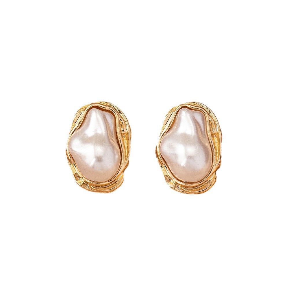 Wholesale French Retro Imitation Pearl Earrings Women Gold Plated Alloy Geometric Chic Party Wear Jewelry Accessory