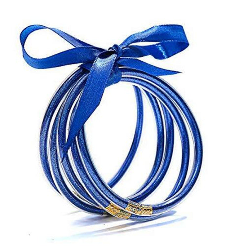 Wholesale Multi-layer silicone rainbow glitter bow bracelet