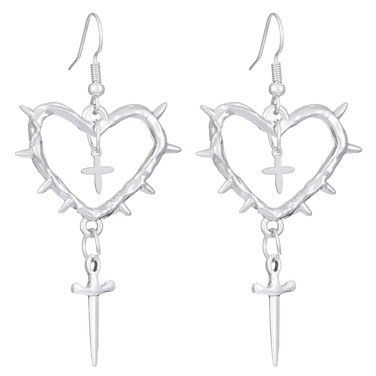 Wholesale Gothic thorn heart-shaped cross water drop punk earrings