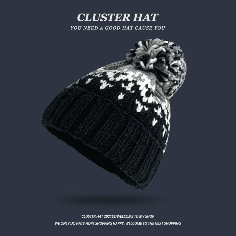 Wholesale Autumn and Winter Warm Thick Ear Protection Wool Versatile Fashion Age-reducing Cute Wool Ball Knitted Hat