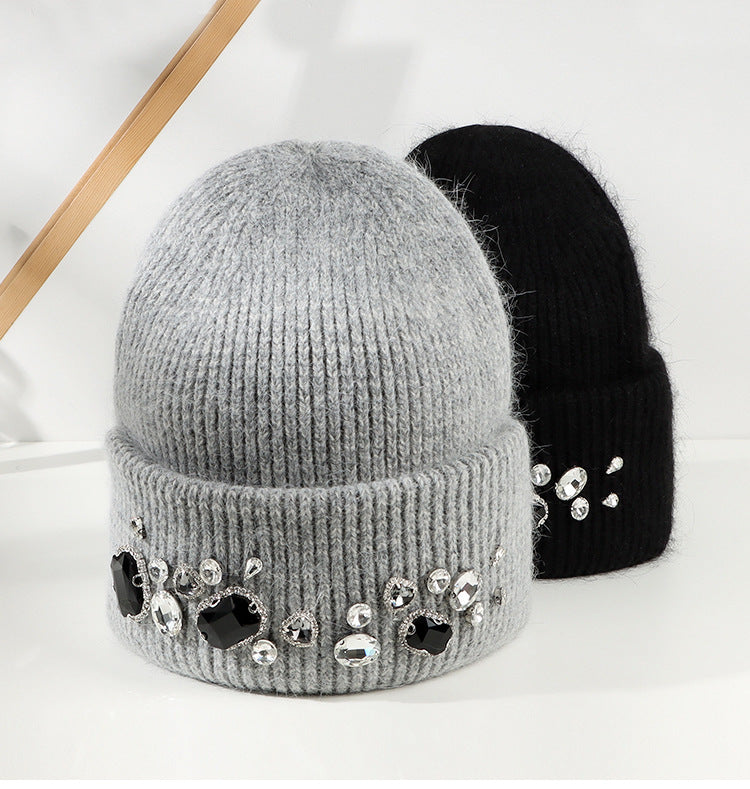 Wholesale Autumn and Winter Knitted Hats with Diamond Acrylic Insulation Caps